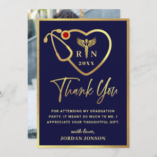 Gold Navy Modern Nursing School Graduation Thank You Card