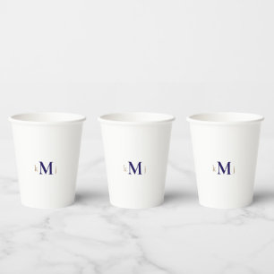 Gold & Navy Monogram Wedding Paper Cups