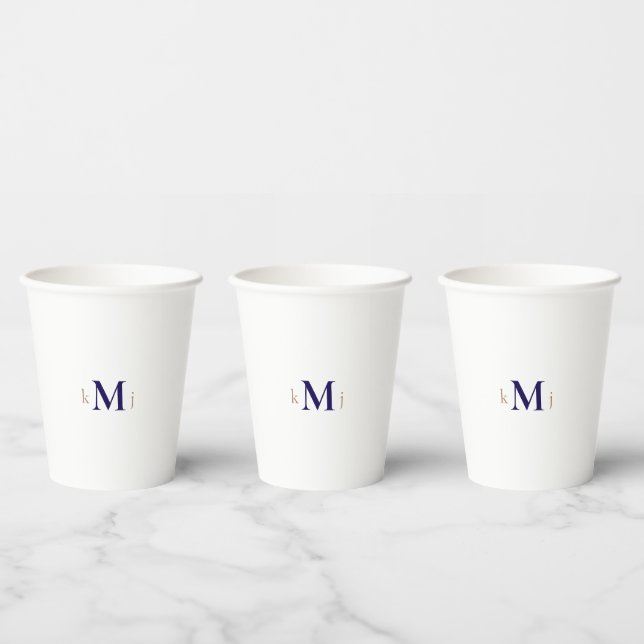 Gold & Navy Monogram Wedding  Paper Cups (Multi)