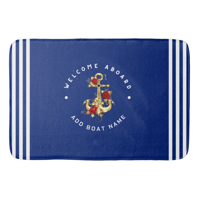Gold Navy Nautical Anchor yacht club retro Rose Na Bath Mat (Front)
