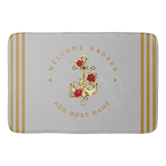 Gold Navy Nautical Anchor yacht club retro Rose Na Bath Mat (Front)