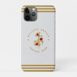 Gold Navy Nautical Anchor yacht club retro Rose Na iPhone 11 Pro Case