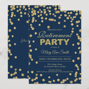 Gold Navy Retirement Party Glitter Confetti Invitation