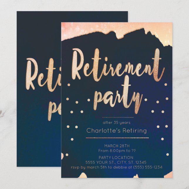 Gold & Navy Retirement Party Invitations (Front/Back)