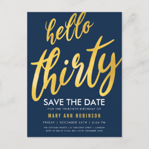 Gold Navy Save Date Thirty Birthday Party Postcard