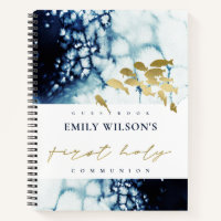 GOLD NAVY SEA FISHFIRST HOLY COMMUNION GUESTBOOK