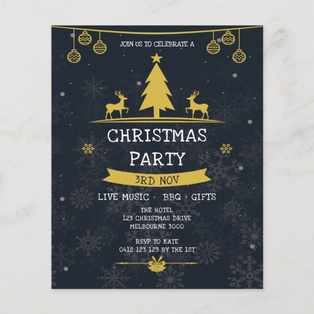 Gold Navy Snowflake Christmas Party Invitation (Front)