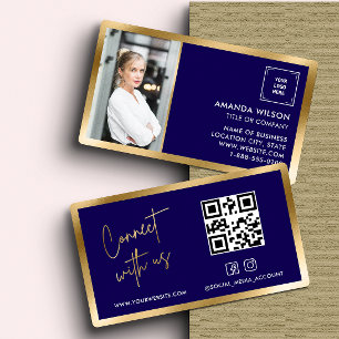 GOLD NAVY Social Media QR Code Photo and Logo Business Card