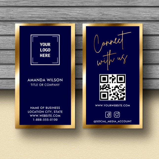 GOLD NAVY Social Media QR Code Photo Professional Business Card (Creator Uploaded)