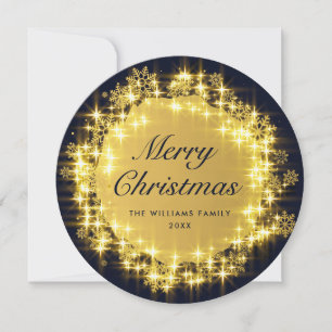 Gold Navy Sparkle  Christmas Lights Holiday Card