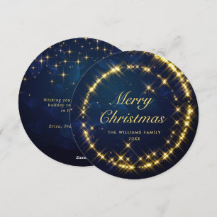 Gold Navy Sparkle  Christmas Lights Holiday Card