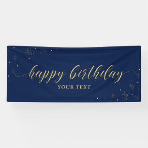 Gold & Navy Sparkle Happy Birthday Party Banner