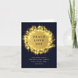 Gold Navy Sparkle Lights Christmas Holiday Card