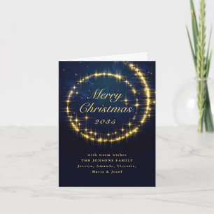 Gold Navy Sparkle Lights Christmas Holiday Card