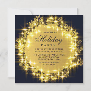 Gold Navy Sparkle Lights Christmas Holiday Party Invitation