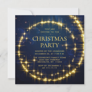 Gold Navy Sparkle Lights Christmas Holiday Party Invitation