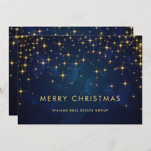 Gold Navy Sparkle Lights Corporate Christmas Holiday Card