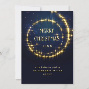 Gold Navy Sparkle Lights Corporate Christmas Holiday Card