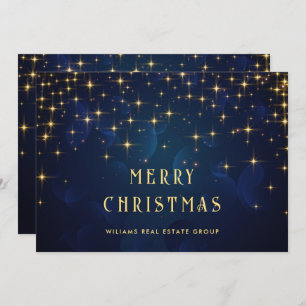 Gold Navy Sparkle Lights Corporate Christmas Holiday Card