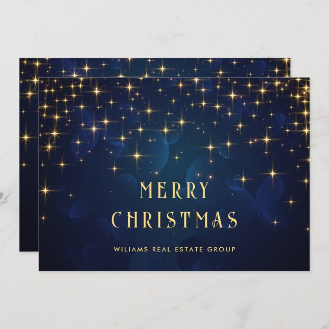 Gold Navy Sparkle Lights Corporate Christmas Holiday Card (Front/Back)