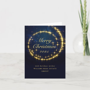 Gold Navy Sparkle Lights Corporate Christmas Holiday Card