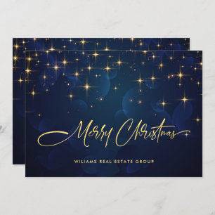 Gold Navy Sparkle Lights Corporate Christmas Holiday Card
