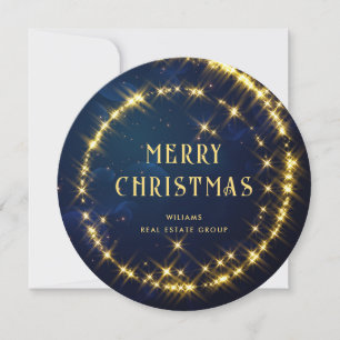 Gold Navy Sparkle Lights Corporate Christmas Holiday Card