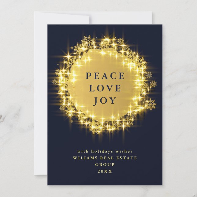 Gold Navy Sparkle Lights Corporate Christmas Holiday Card (Front)