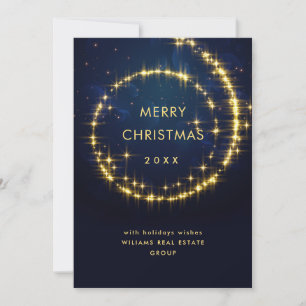 Gold Navy Sparkle Lights Corporate Christmas Holiday Card