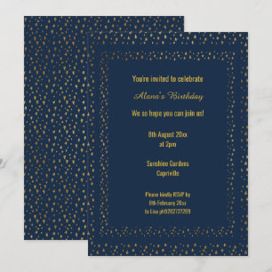 Gold Navy Star Pattern Modern Birthday Custom Invitation
