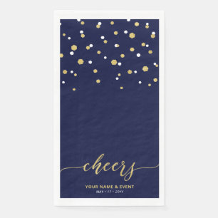 Gold Navy Stylish Script Confetti Cheers Party Napkin
