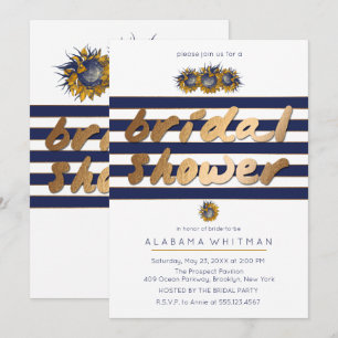 Gold & Navy Sunflower Bridal Shower Invitations