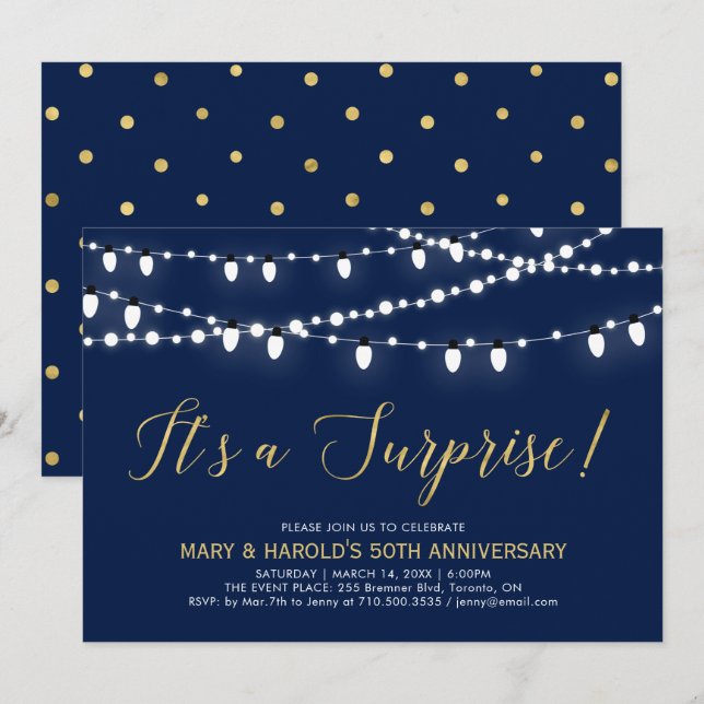 Gold & Navy | Surprise 50th Wedding Anniversary Invitation (Front/Back)