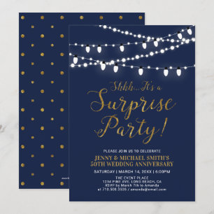 Gold & Navy   Surprise 50th Wedding Anniversary Invitation