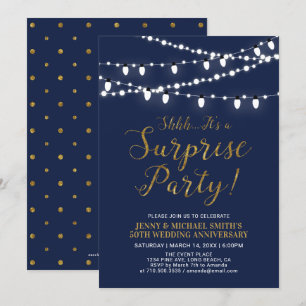 Gold & Navy   Surprise 50th Wedding Anniversary Invitation