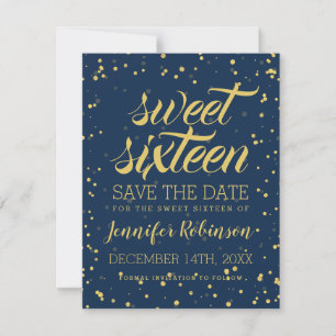 Gold Navy Sweet 16 Save Date Glitter Confetti Save The Date
