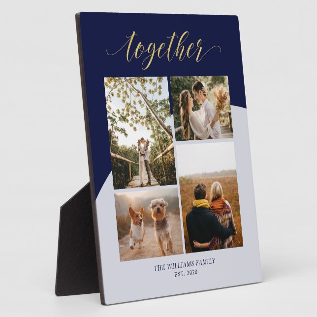 Gold & Navy | Together Family Gift Photo Collage Plaque (Side)