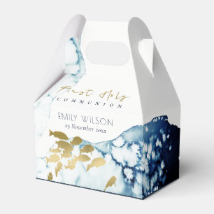 GOLD NAVY UNDERWATER FISH FIRST HOLY COMMUNION FAVOUR BOX