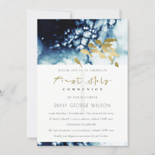 GOLD NAVY UNDERWATER FISH HOLY COMMUNION INVITE