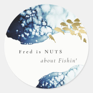 Gold Navy Underwater Fish  Nuts About Fishing Classic Round Sticker