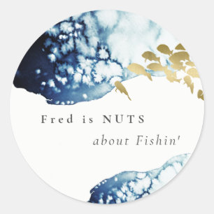 Gold Navy Underwater Fish  Nuts About Fishing Classic Round Sticker