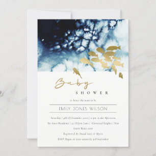GOLD NAVY UNDERWATER SEA FISH BABY SHOWER INVITE