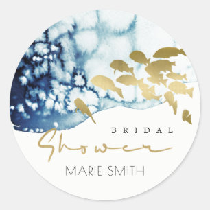 GOLD NAVY UNDERWATER SEA FISH BRIDAL SHOWER CLASSI CLASSIC ROUND STICKER