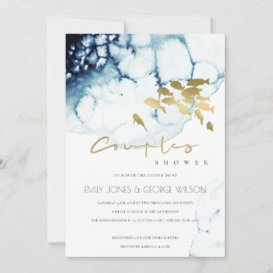 GOLD NAVY UNDERWATER SEA FISH COUPLE SHOWER INVITE