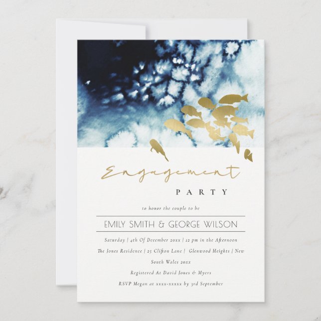 GOLD NAVY UNDERWATER SEA FISH ENGAGEMENT INVITE (Front)