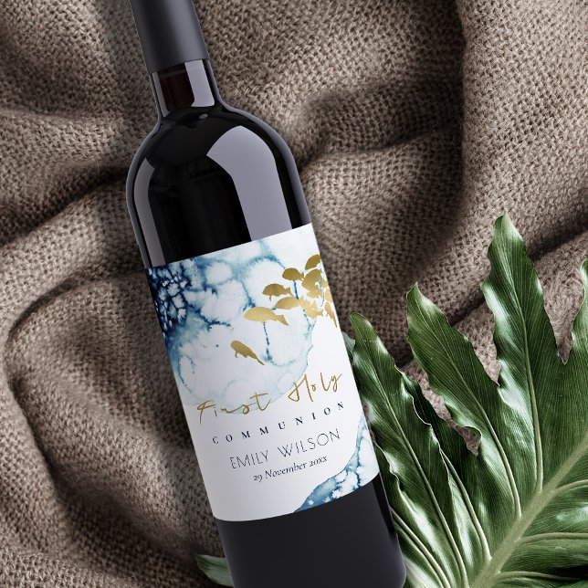 GOLD NAVY UNDERWATER SEA FISH FIRST HOLY COMMUNION WINE LABEL (Creator Uploaded)