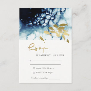 GOLD NAVY UNDERWATER SEA FISH WEDDING RSVP ENCLOS ENCLOSURE CARD