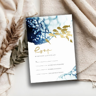 GOLD NAVY UNDERWATER SEA FISH WEDDING RSVP ENCLOSURE CARD