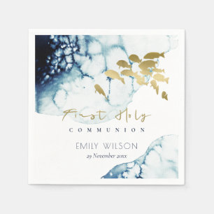 GOLD NAVY UNDERWATER SEA FISHFIRST HOLY COMMUNION NAPKIN