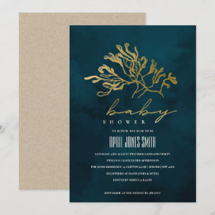 GOLD NAVY UNDERWATER SEAWEED BABY SHOWER INVITE